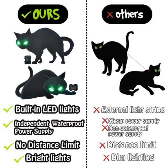 Lighted Black Cat Decor Yard Signs, 4 PCS Halloween Decorations Outdoor Scary - Picture 6 of 7